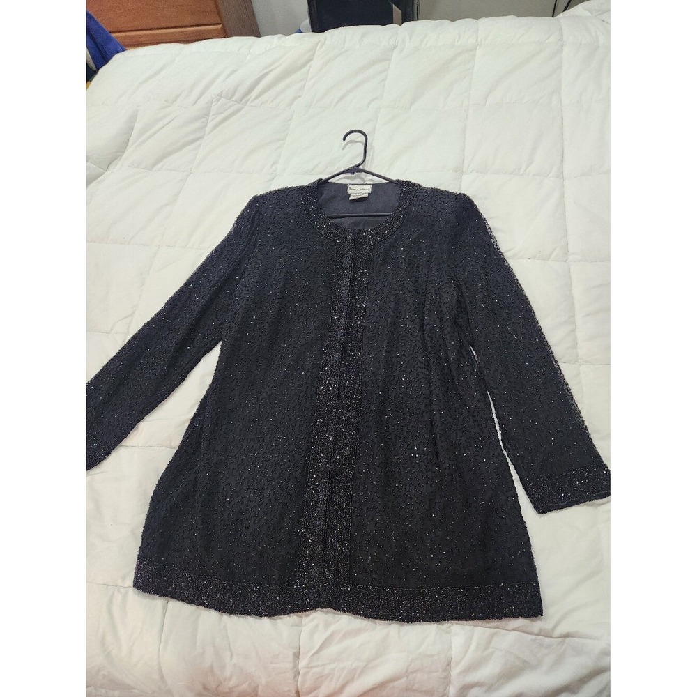 Patra Stenay Womens Open Evening Jacket 2X  Black Silk Beaded Sequin Witchy